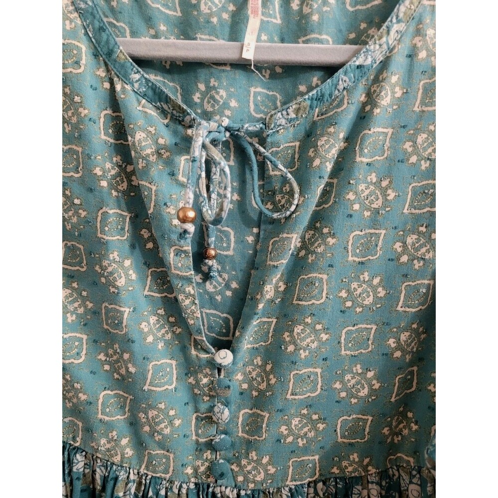 Free People Hazy Maisy Slouchy Maxi Dress Small Teal Floral Balloon Sleeve Boho - Picture 4 of 11